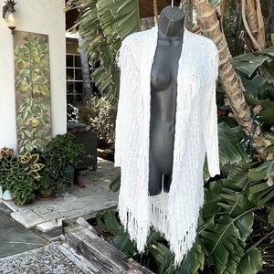 Crochet assymetric sweater with silver fringe